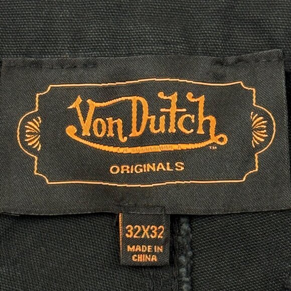 Von Dutch Men's Eye Logo Patch Double Knee Patch Black Utility Pants 32x32 NWT - Picture 7 of 12